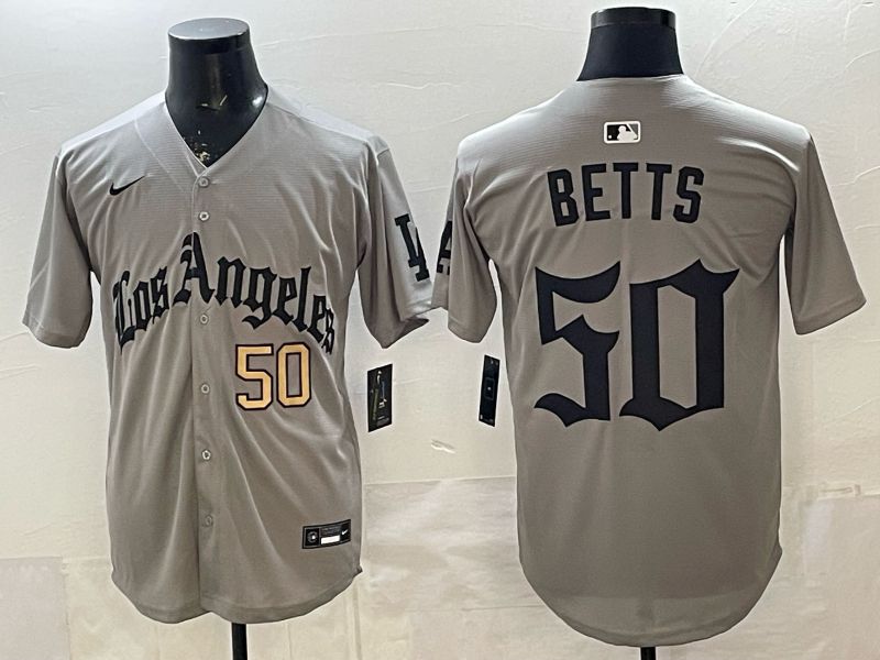 Men 2026 Los Angeles Dodgers #50 Betts Grey Five generations Nike MLB Jersey style 004->los angeles dodgers->MLB Jersey